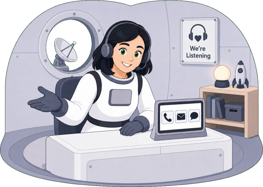 A Cosmic Care team member at the comms station, ready to take your call