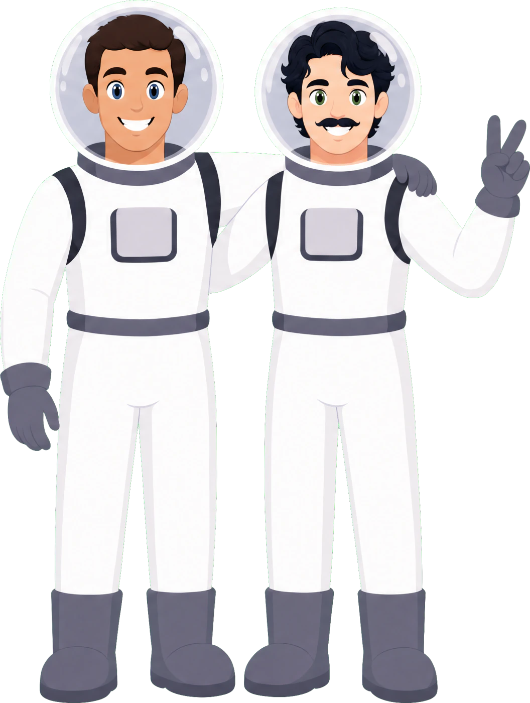 Illustration of Jake and Jaxson, the two Cosmic Care directors, as astronauts standing together on the moon